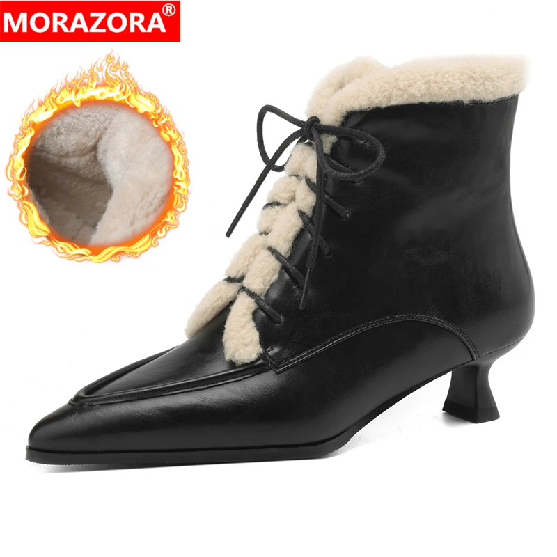 Женские ботильоны из натуральной кожи MORAZORA, Черные ботильоны на толстом меху, со шнуровкой, новинка зимнего сезона 2019
Женские ботильоны из натуральной кожи MORAZORA, Черные ботильоны на толстом меху, со шнуровкой, новинка зимнего сезона 2019