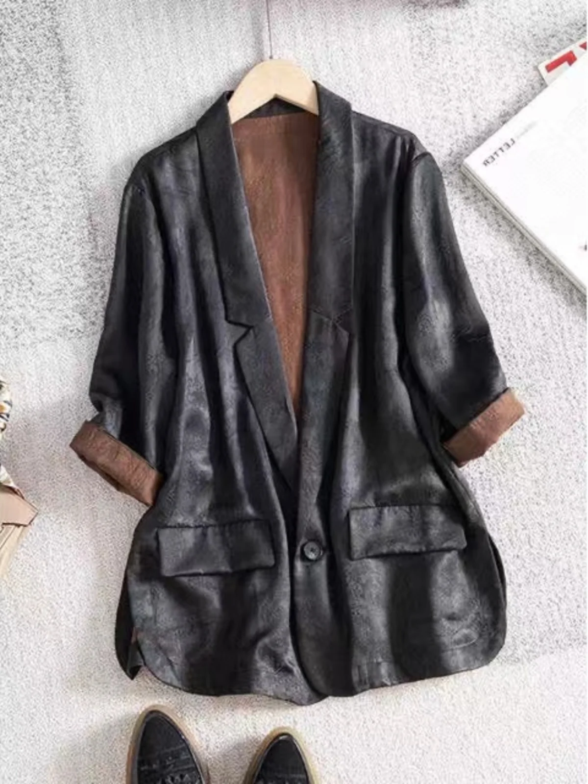 Bla Embroidered Seven-Quarter Sve Suit Jaet Women's Summer Loose Open Cardigan Small Western Sle Top Quali Faion
Bla Embroidered Seven-Quarter Sve Suit Jaet Women's Summer Loose Open Cardigan Small Western Sle Top Quali Faion