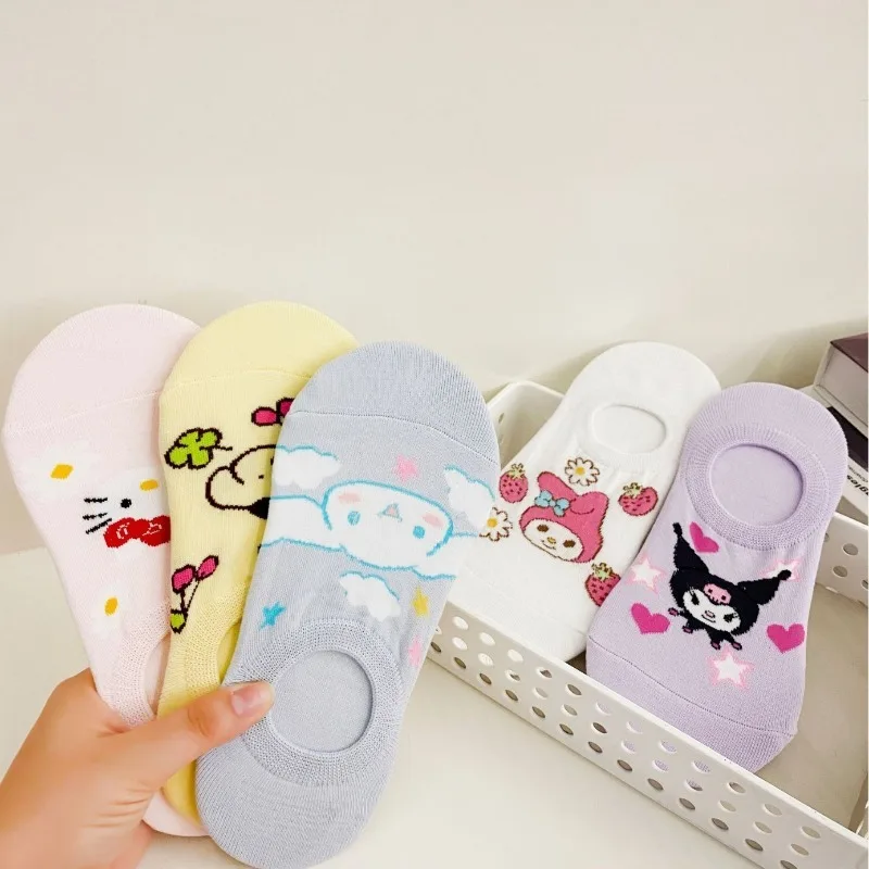 5 Pairs Sanrio Hello Kitty Boat Socks spring summer Cute Cartoon Kuromi Invisible Student Leisure Women's non-slip Thin Socks 
5 Pairs Sanrio Hello Kitty Boat Socks spring summer Cute Cartoon Kuromi Invisible Student Leisure Women's non-slip Thin Socks
