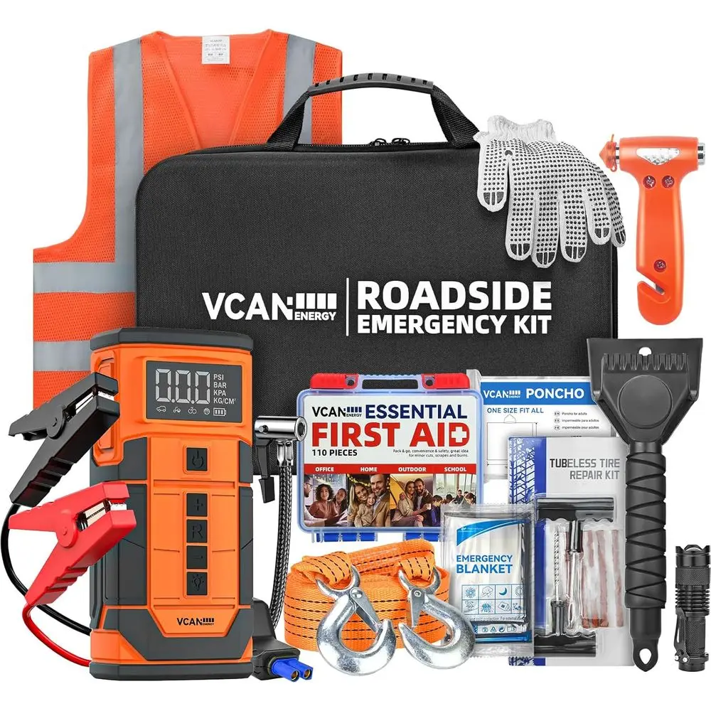 Portable 12V Jump Starter and Air Compressor Kit for Cars, Trucks, and SUVs - Essential Car Emergency Kit for All Drivers
Portable 12V Jump Starter and Air Compressor Kit for Cars, Trucks, and SUVs - Essential Car Emergency Kit for All Drivers