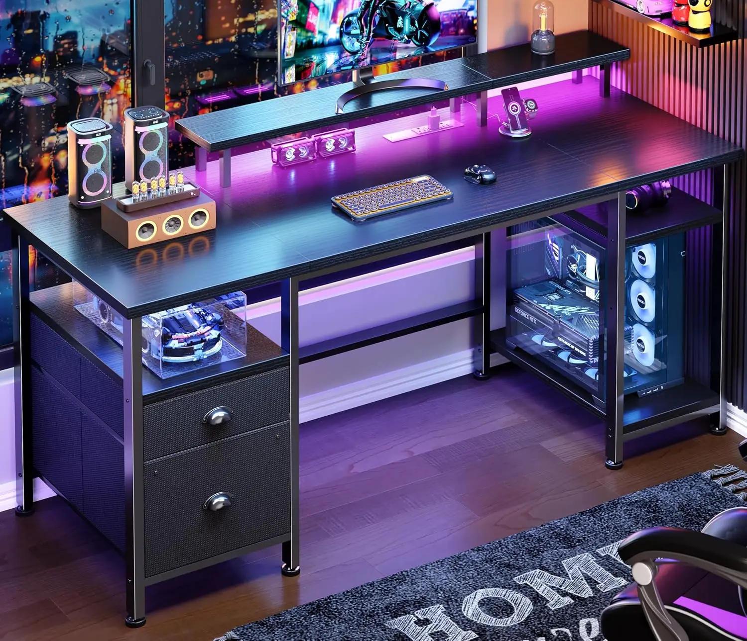 51" Gaming Desk with Power Outlets & LED Lights, Reversible Computer Desk with File Cabinet & Monitor Stand for Home, Custom
51" Gaming Desk with Power Outlets & LED Lights, Reversible Computer Desk with File Cabinet & Monitor Stand for Home, Custom