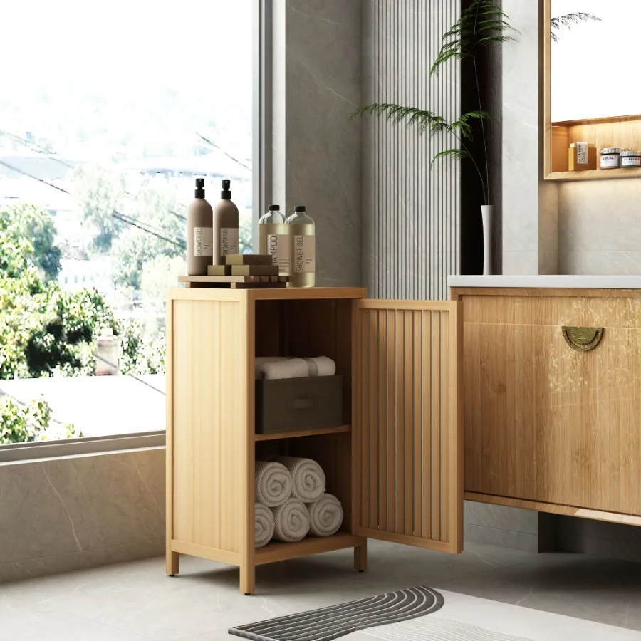 Bathroom Bamboo Storage Cabinet Freestanding Floor Cabinet with Door and Shelf for Bathroom Living Room Bedroom Hallway Kitchen
Bathroom Bamboo Storage Cabinet Freestanding Floor Cabinet with Door and Shelf for Bathroom Living Room Bedroom Hallway Kitchen
