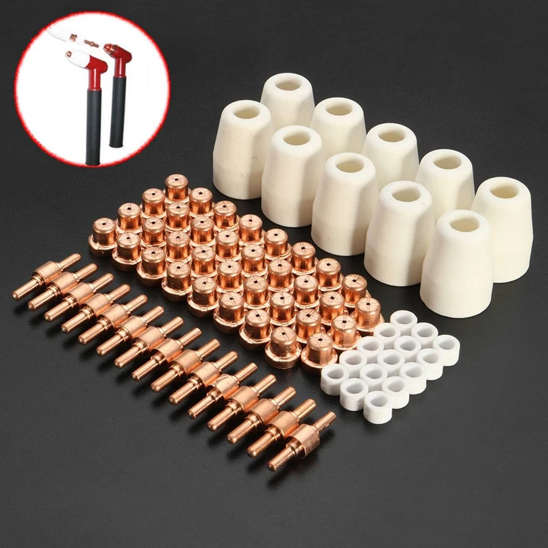 75 Pieces Of PT-31 Plasma Cutter Accessories Equipped With Electrodes, Nozzles, Protective Sleeves And Diverters
75 Pieces Of PT-31 Plasma Cutter Accessories Equipped With Electrodes, Nozzles, Protective Sleeves And Diverters