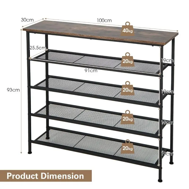 Industrial Adjustable 5-Tier Metal Shoe Rack with 4 Shelves for 16-20 Pairs
Industrial Adjustable 5-Tier Metal Shoe Rack with 4 Shelves for 16-20 Pairs