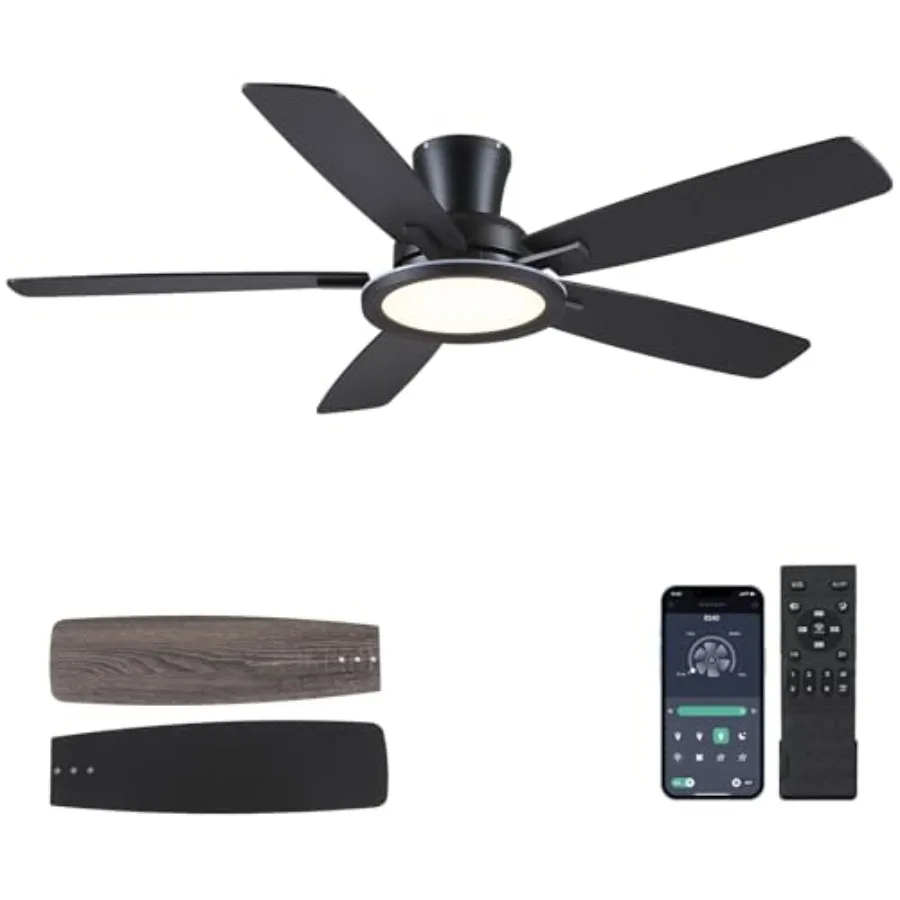 52" Flush Mount Ceiling Fan with Lights and Remote - Black Modern Ceiling Fan Reversible and 5 Dual-Sided Blades Low Profile Fa
52" Flush Mount Ceiling Fan with Lights and Remote - Black Modern Ceiling Fan Reversible and 5 Dual-Sided Blades Low Profile Fa