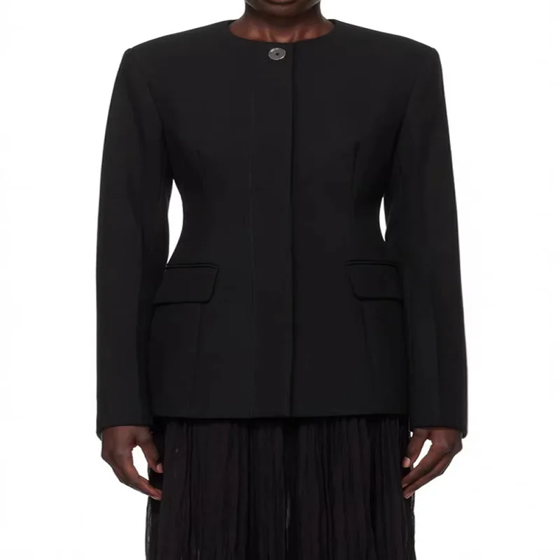 Женское однотонное черное пальто с круглым вырезом, высококачественное, с длинными рукавами
Женское однотонное черное пальто с круглым вырезом, высококачественное, с длинными рукавами