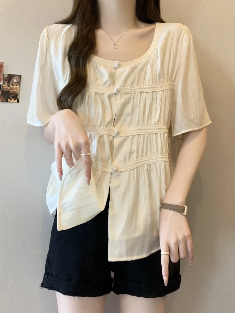 Elegant Short Sleeve Chiffon Shirt Women's Summer plus Size Conceals Belly Loose Fit Flattering Korean Style Casual Shirt
Elegant Short Sleeve Chiffon Shirt Women's Summer plus Size Conceals Belly Loose Fit Flattering Korean Style Casual Shirt