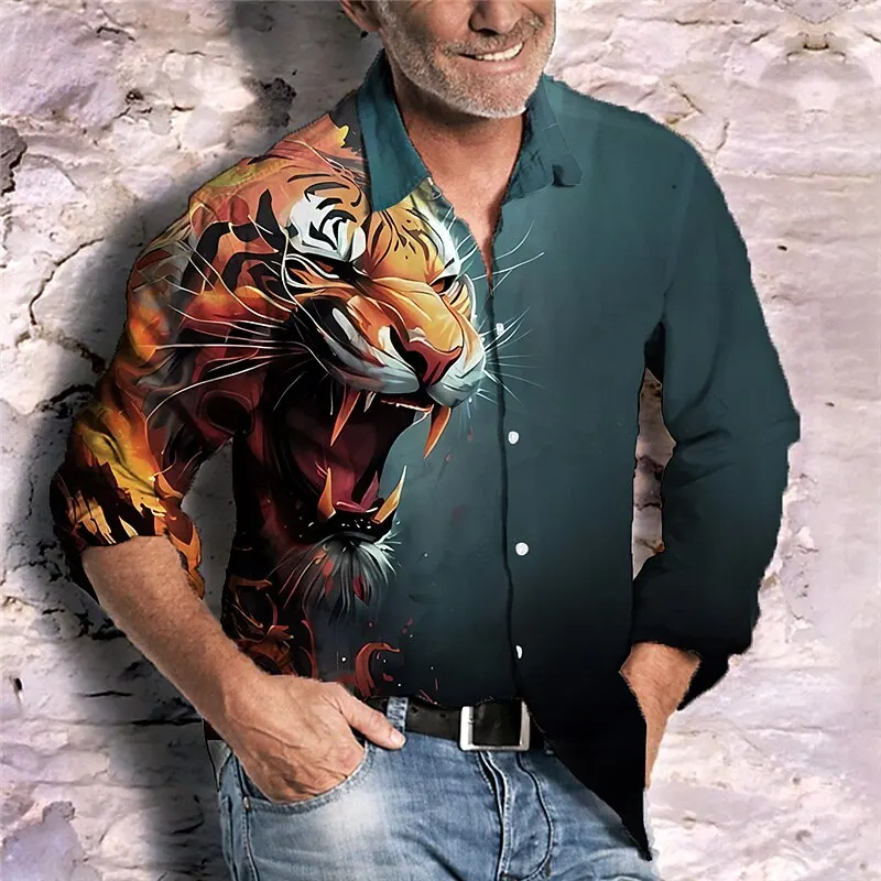 Men's 3D Fierce Tiger Print Long Sleeve Shirts Vintage Animal Graphic Lapel Button Casual Tops Autumn Breathable Comfortable Top
Men's 3D Fierce Tiger Print Long Sleeve Shirts Vintage Animal Graphic Lapel Button Casual Tops Autumn Breathable Comfortable Top