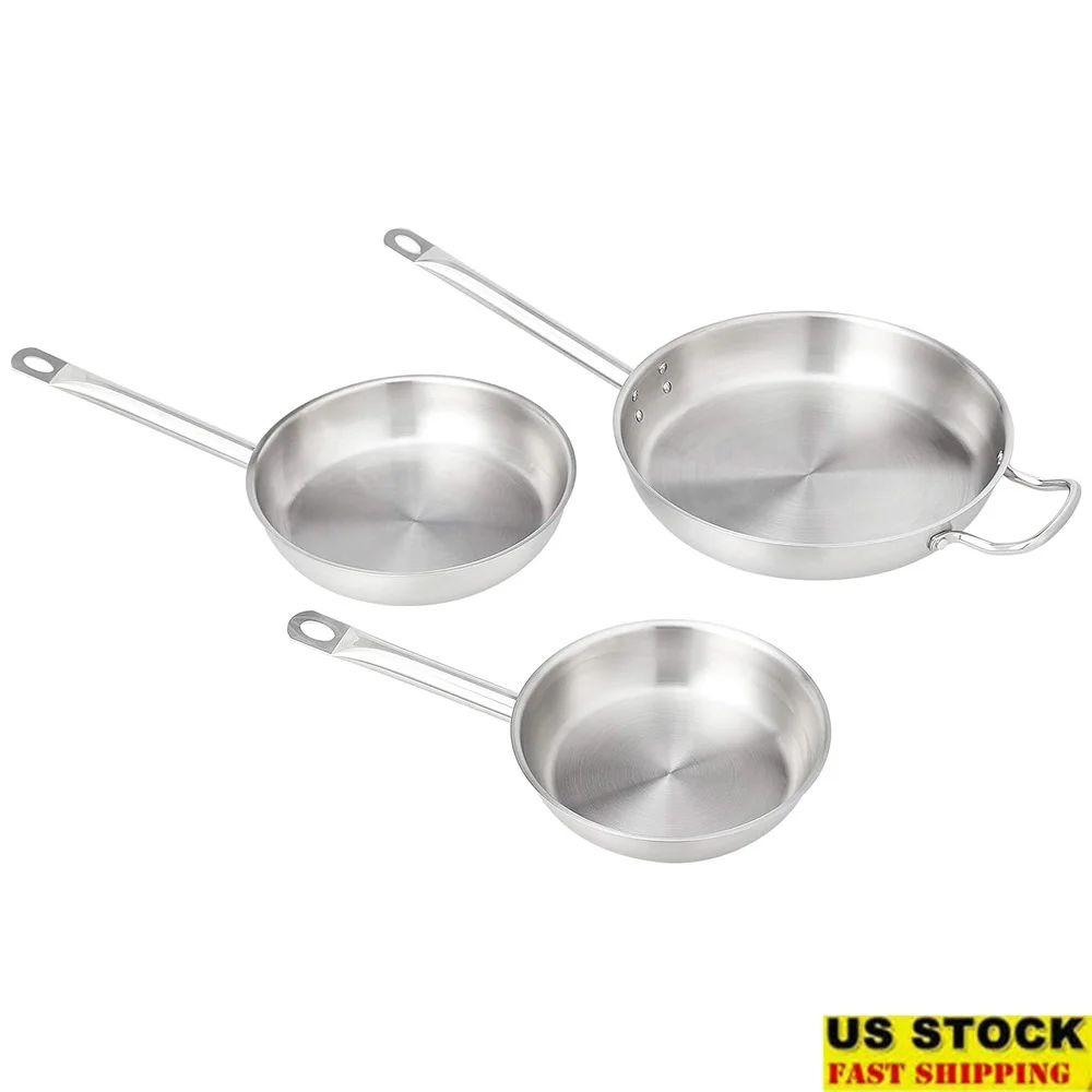3-Piece Stainless Steel Fry Pan Set Commercial Grade Oven Safe Induction Compatible Dishwasher Safe Searing Sautéing Cooking
3-Piece Stainless Steel Fry Pan Set Commercial Grade Oven Safe Induction Compatible Dishwasher Safe Searing Sautéing Cooking