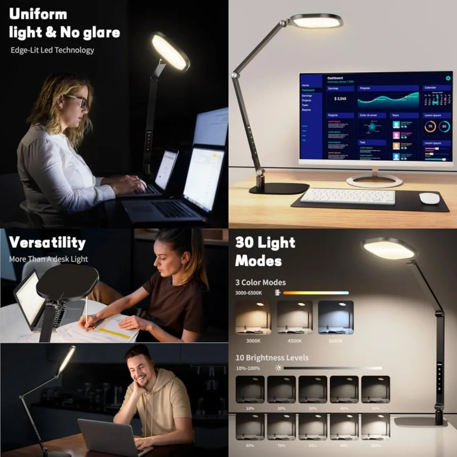 LED Desk Lamp for Home Office, Professional Eye-Caring Diffused Desk Light, 3 Color 10 Brightness Computer Light, Dimmable Offi
LED Desk Lamp for Home Office, Professional Eye-Caring Diffused Desk Light, 3 Color 10 Brightness Computer Light, Dimmable Offi