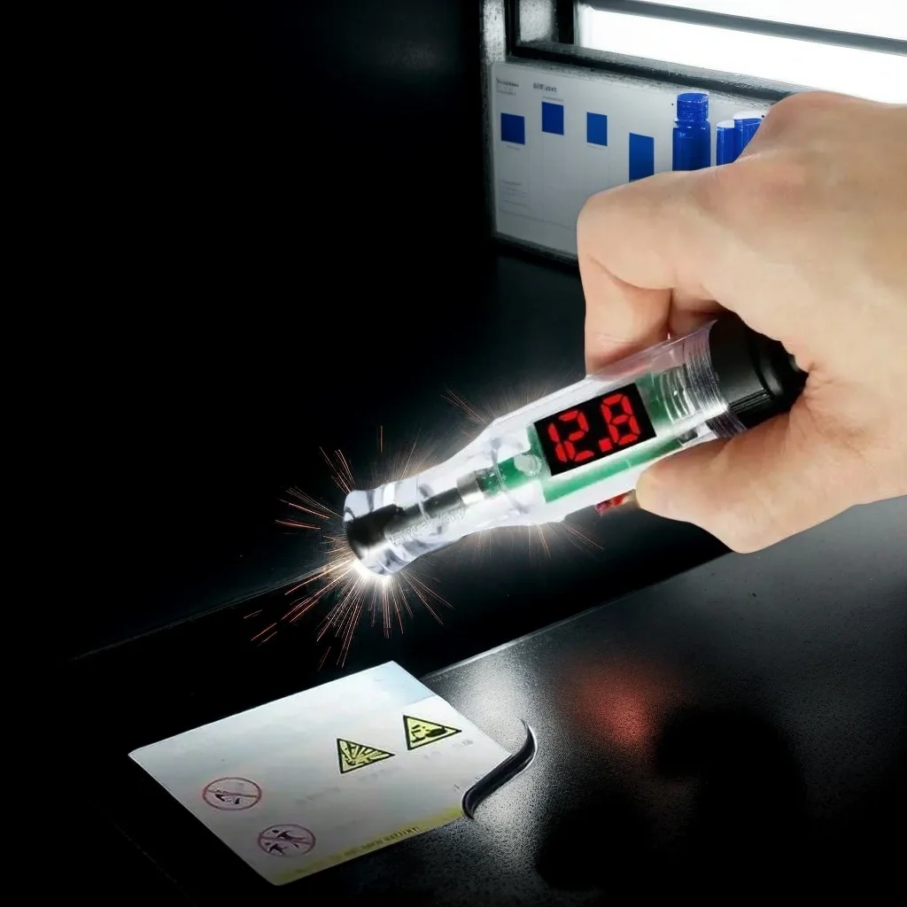 Тестер автомобильных цепей напряжения 6 В/12 В/24 В постоянного тока — ручка с длинным зондом цифрового дисплея и лампочкой для диагностики и ремонта автомобилей 
Тестер автомобильных цепей напряжения 6 В/12 В/24 В постоянного тока — ручка с длинным зондом цифрового дисплея и лампочкой для диагностики и ремонта автомобилей