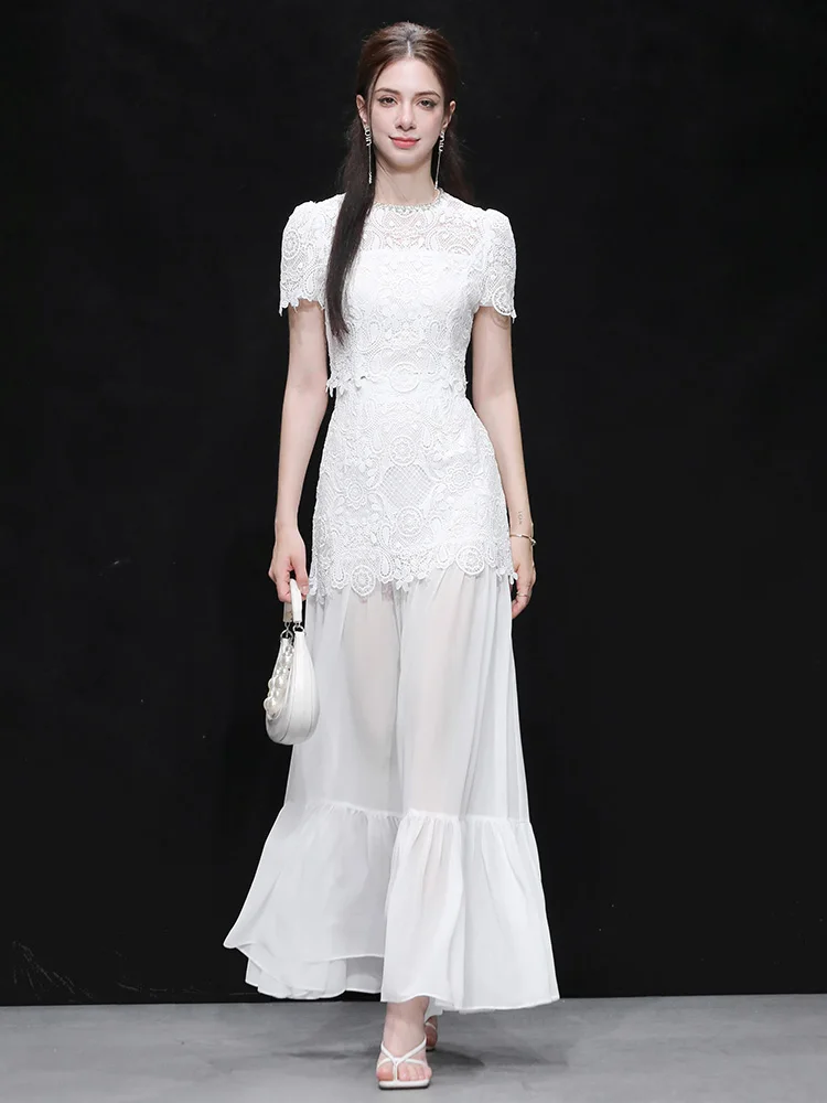 Spring 2026 Elegant Lace Bubble Sleeve round Neck High Waist Skirt Fashion Set Polyester Short Sleeve Zipper Closure Summer Wear
Spring 2026 Elegant Lace Bubble Sleeve round Neck High Waist Skirt Fashion Set Polyester Short Sleeve Zipper Closure Summer Wear