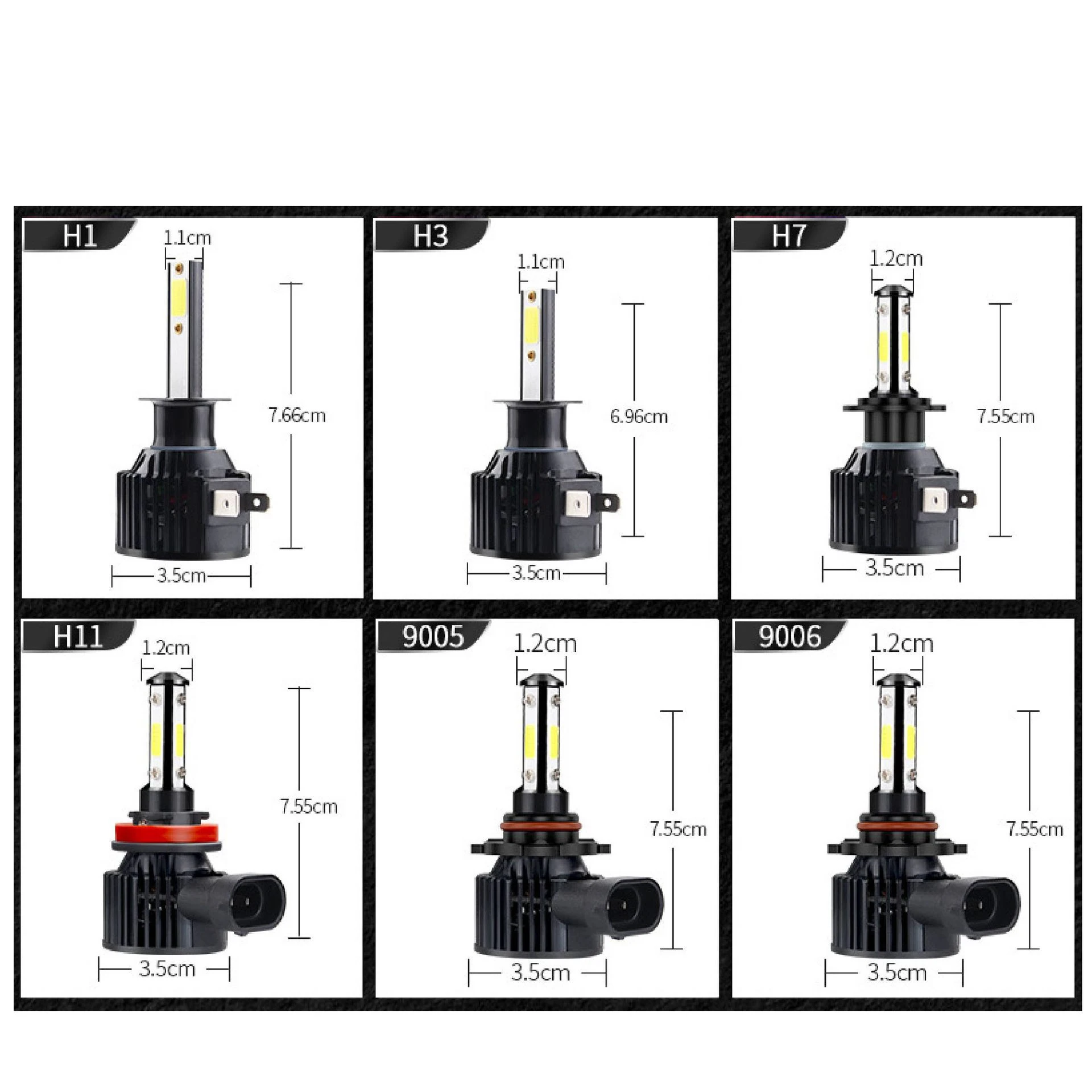Four Sided Lumination 12V 38W 6000K Direct Plug LED Headlight Bulbs For H7 H8 H9 H11 9005 9006 HB3 HB4
Four Sided Lumination 12V 38W 6000K Direct Plug LED Headlight Bulbs For H7 H8 H9 H11 9005 9006 HB3 HB4