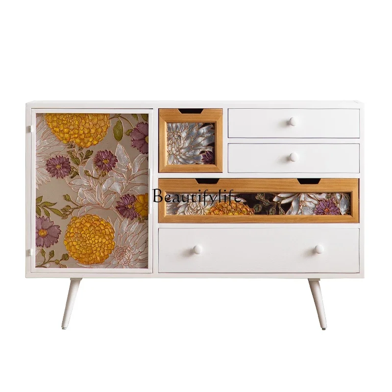 FG52French cream style chest of drawers solid wood retro glass painted white wrought iron cabinet
FG52French cream style chest of drawers solid wood retro glass painted white wrought iron cabinet