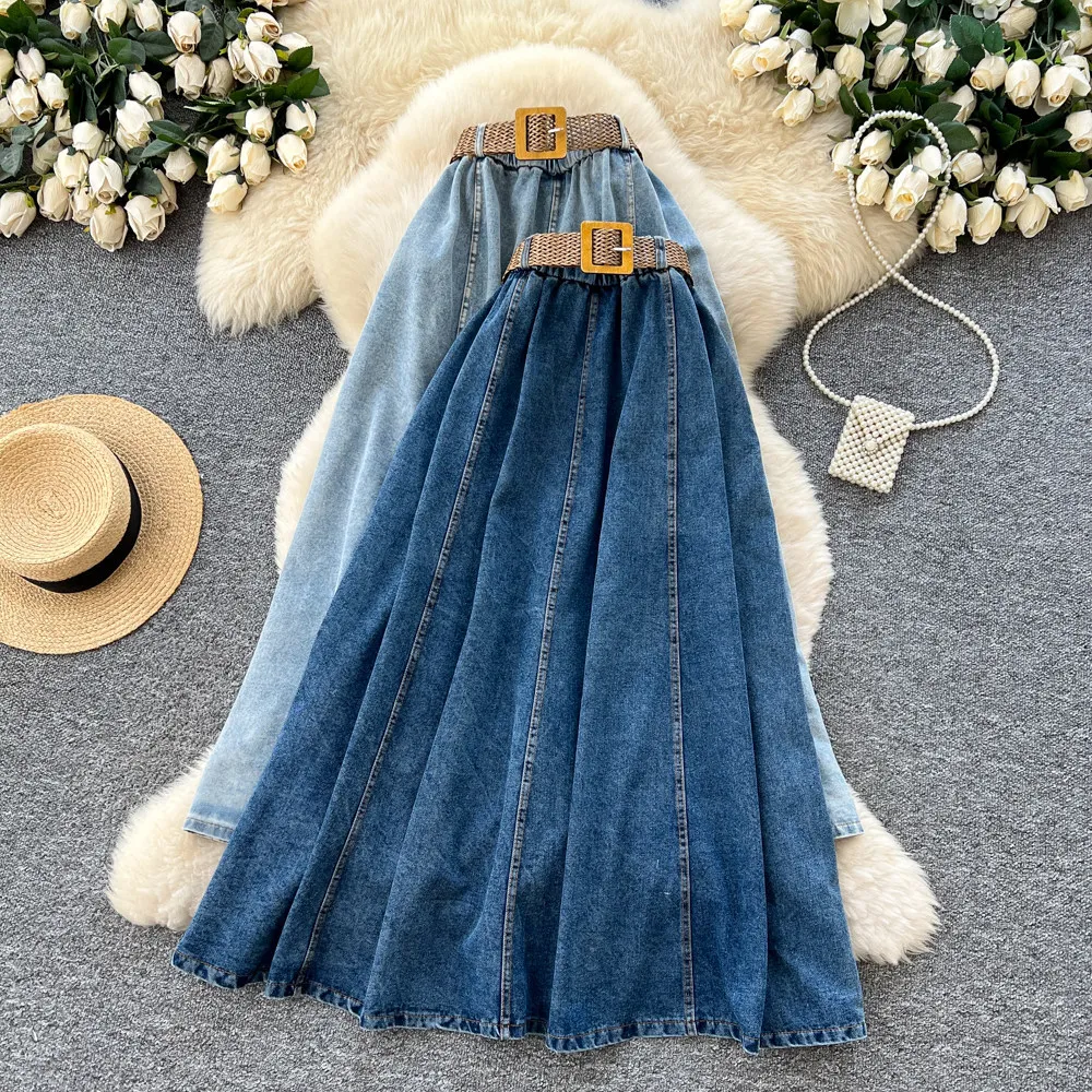 Women Dehim Skirts Solid Belted Skirt Wide Hem A Line Ankle Lenth Elastic Waist Slight Strech Loose Elegant Casual 2026 Spring
Women Dehim Skirts Solid Belted Skirt Wide Hem A Line Ankle Lenth Elastic Waist Slight Strech Loose Elegant Casual 2026 Spring