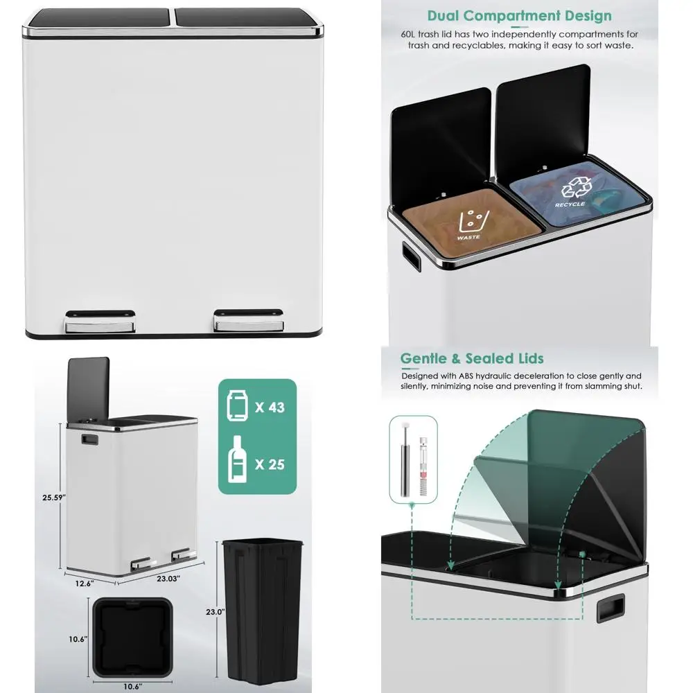 Stainless Steel Dual Compartment Trash Can - 60L Kitchen Garbage Bin with Recycling, Dust Collection for Home Use
Stainless Steel Dual Compartment Trash Can - 60L Kitchen Garbage Bin with Recycling, Dust Collection for Home Use