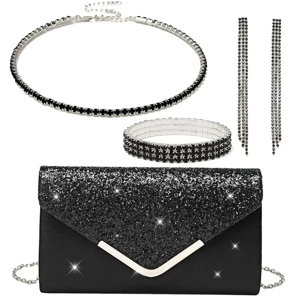Free Shipping4 Pieces Women Evening Handbags Clutch Purse Bag with Rhinestone Crystal Jewelry Set for Wedding Party
Free Shipping4 Pieces Women Evening Handbags Clutch Purse Bag with Rhinestone Crystal Jewelry Set for Wedding Party