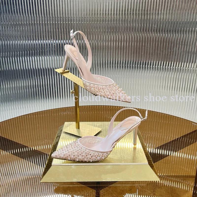 Bling Pearl Gemstone String Bead Point Toe Flat Sandals Slingback Lace Mesh Breathable Fashion Back Strap Stiletto Wedding Shoes
Bling Pearl Gemstone String Bead Point Toe Flat Sandals Slingback Lace Mesh Breathable Fashion Back Strap Stiletto Wedding Shoes