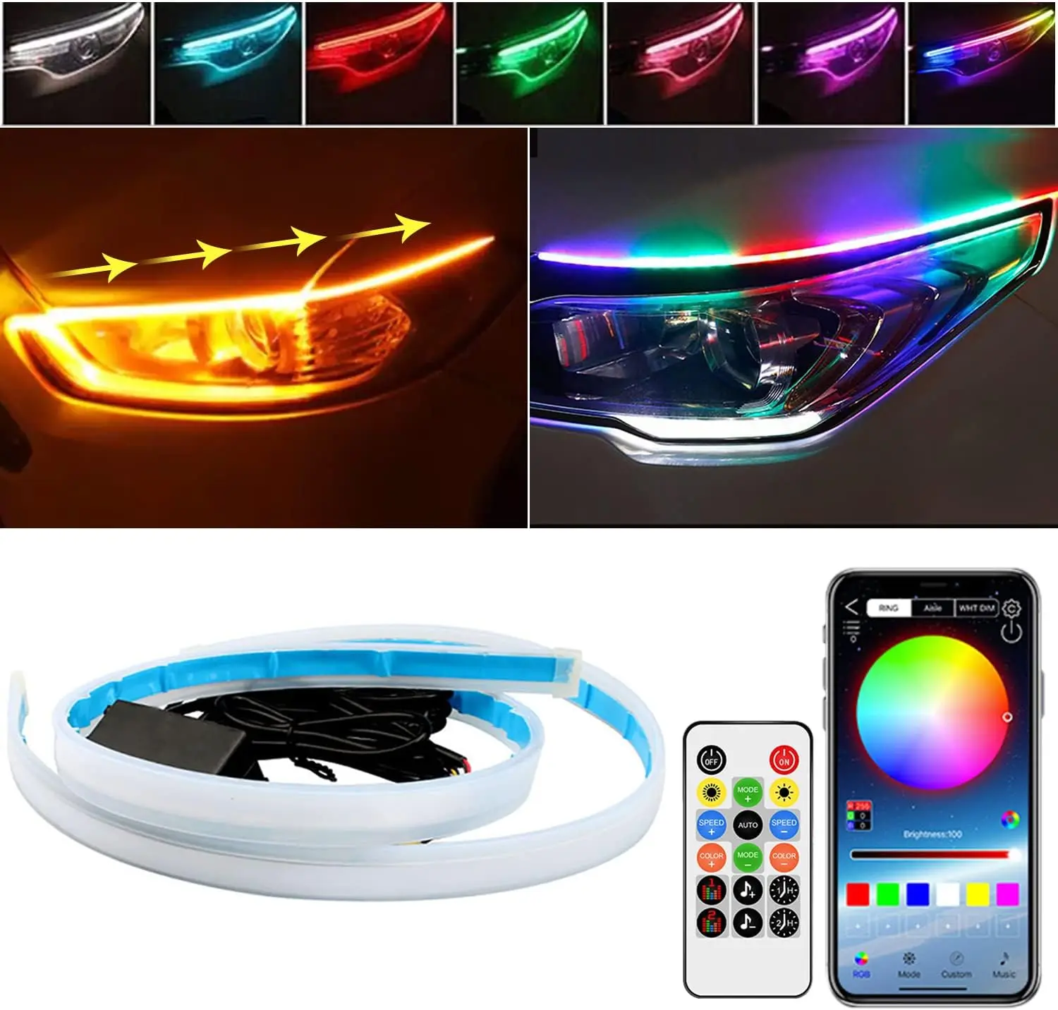 Car Headlight LED Strip, 2Pcs 24 Inches Flexible LED Strip Lights, Dual Color Red Turn Signal Yellow, Waterproof Daytime Running
Car Headlight LED Strip, 2Pcs 24 Inches Flexible LED Strip Lights, Dual Color Red Turn Signal Yellow, Waterproof Daytime Running