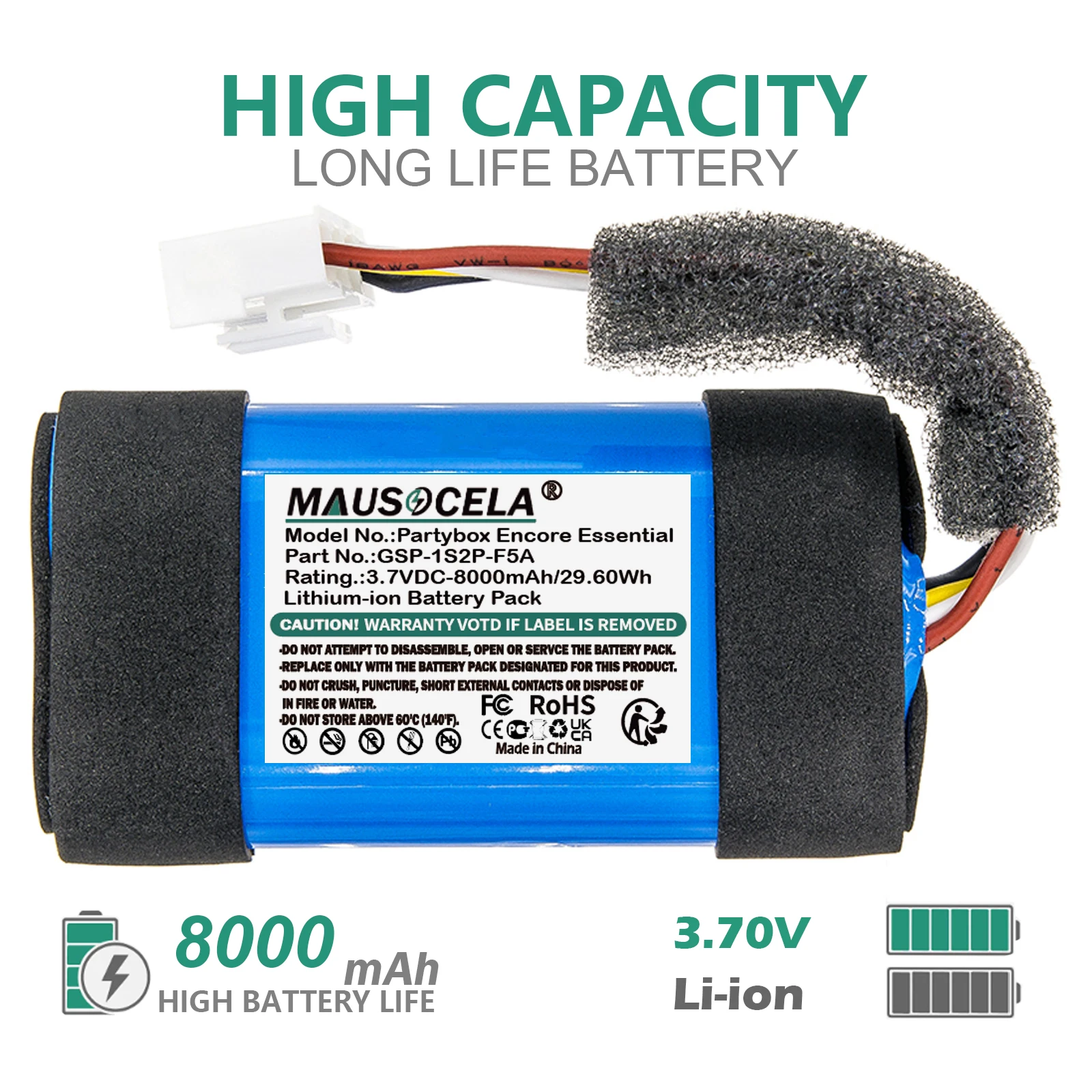 8000mAh Speaker Battery For JBL:GSP-1S2P-F5A,GSP-1S2P-F6D,Flip 5 Eco,Flip 5 Ocean,Partybox Encore Essential,Flip 6,JBLFLIP6BLUAM
8000mAh Speaker Battery For JBL:GSP-1S2P-F5A,GSP-1S2P-F6D,Flip 5 Eco,Flip 5 Ocean,Partybox Encore Essential,Flip 6,JBLFLIP6BLUAM