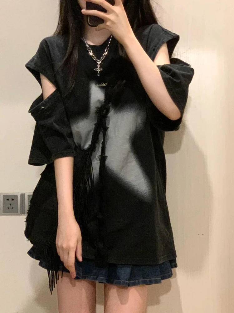 Hip Hop Streetwear T Shirts Women Harajuku Grunge Star Print Short Sleeve Tees Gothic Loose Removable Y2K Tops Vintage
Hip Hop Streetwear T Shirts Women Harajuku Grunge Star Print Short Sleeve Tees Gothic Loose Removable Y2K Tops Vintage
