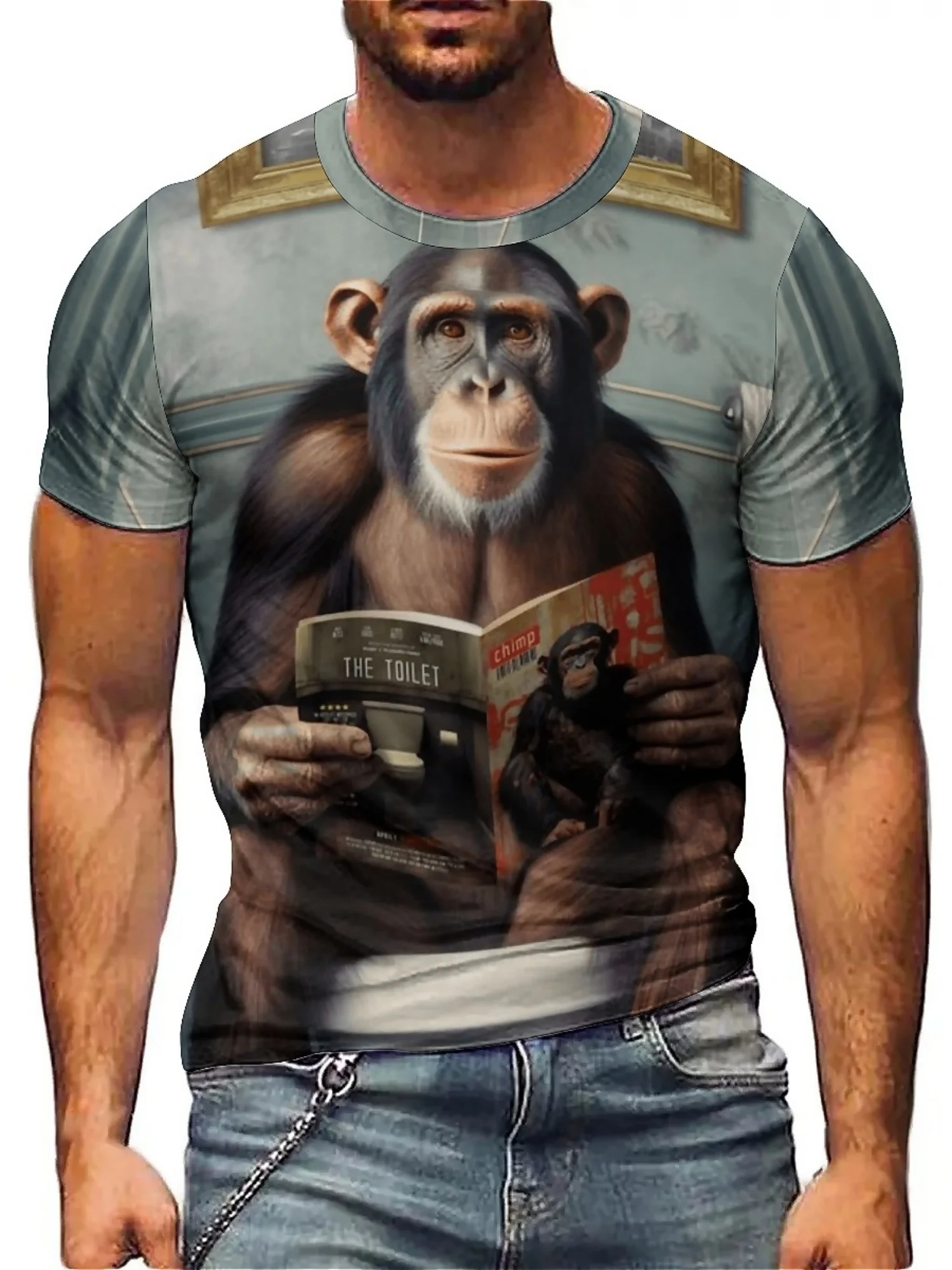 Men's Hip Hop Funny Monkey Reading 3D Graphic T-Shirt - Bold Geometric Print Loose Fit Plus Size Casual Streetwear, Breathable
Men's Hip Hop Funny Monkey Reading 3D Graphic T-Shirt - Bold Geometric Print Loose Fit Plus Size Casual Streetwear, Breathable