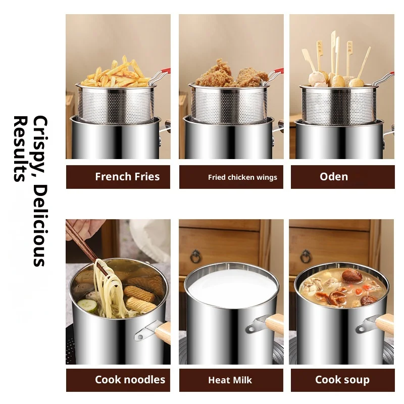 Кастрюля для жарки из нержавеющей стали 304, большой емкости для домашнего использования с фильтрующей сеткой для индукционной плиты и газовой плиты, экономия масла
Кастрюля для жарки из нержавеющей стали 304, большой емкости для домашнего использования с фильтрующей сеткой для индукционной плиты и газовой плиты, экономия масла