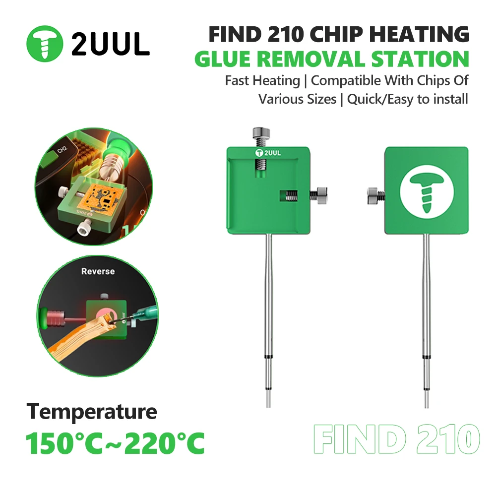 2UUL Find 210 Chip Chip Heating Glue Removal Station 150–200°C 210 Universal for Phone Repair Chip Heating Adhesive Removal Tool
2UUL Find 210 Chip Chip Heating Glue Removal Station 150–200°C 210 Universal for Phone Repair Chip Heating Adhesive Removal Tool