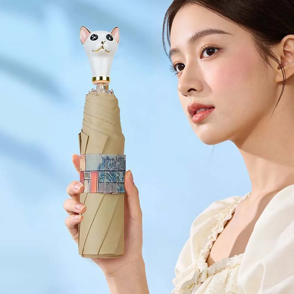 Cute Cat Head Handle Folding Umbrella Oil Painting UV Protection Color Glue Sun Rain Umbrella with Bag Women Portable Parasol
Cute Cat Head Handle Folding Umbrella Oil Painting UV Protection Color Glue Sun Rain Umbrella with Bag Women Portable Parasol
