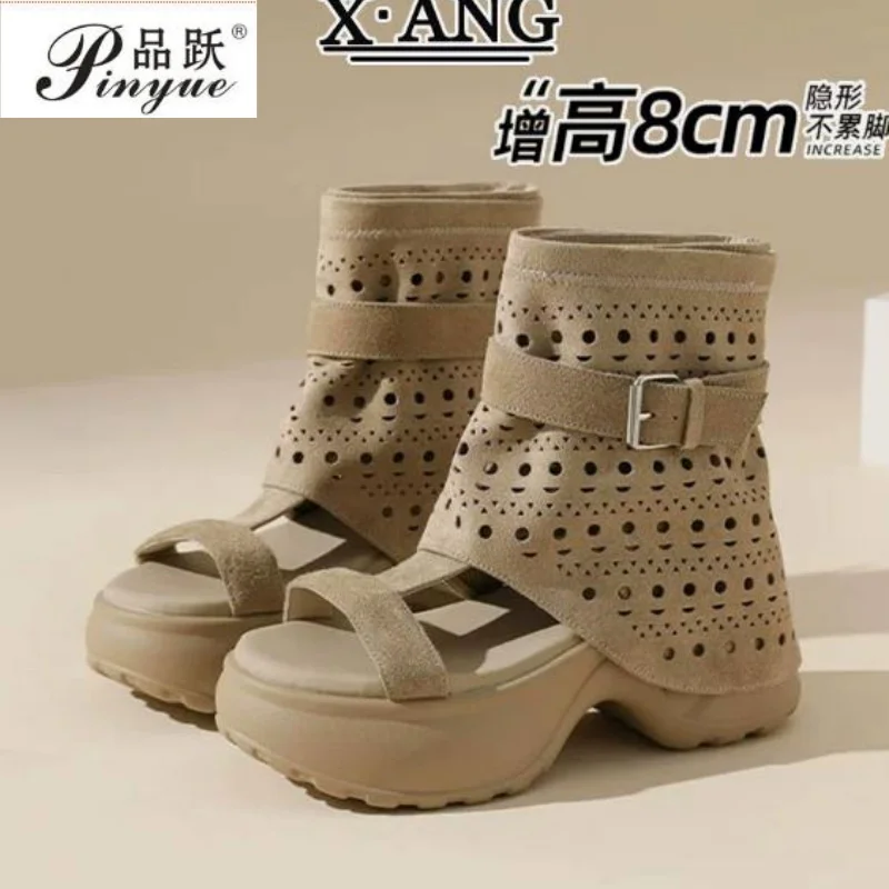 8cm thick platform high-heeled sandals for women in summer with open mesh ventilation holes slip-on style slimming pant legs
8cm thick platform high-heeled sandals for women in summer with open mesh ventilation holes slip-on style slimming pant legs