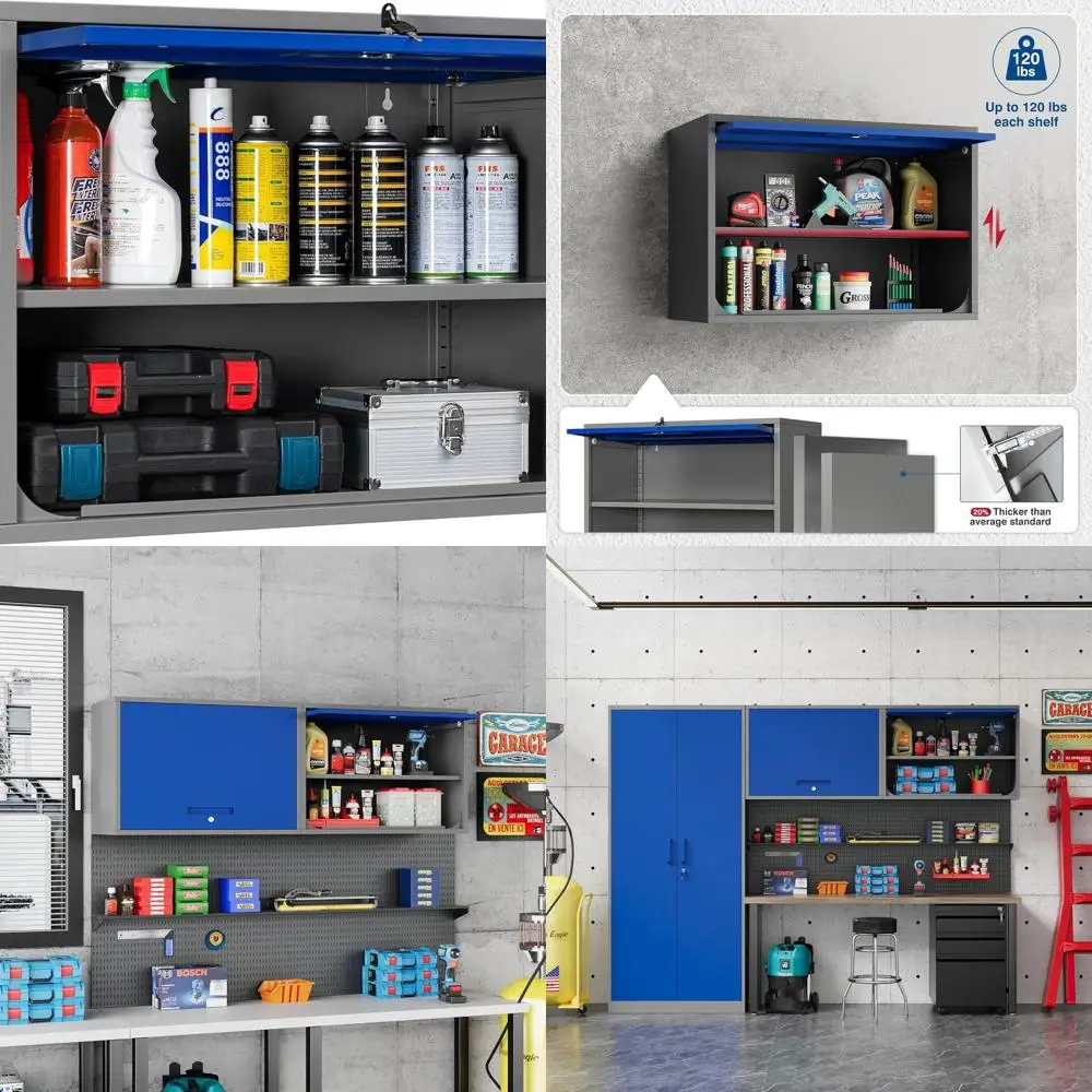 Металлический настенный шкаф с полкой и замком, сине-серый, для гаража и офиса
Металлический настенный шкаф с полкой и замком, сине-серый, для гаража и офиса