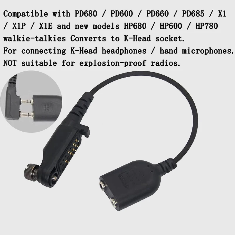 For Hytera PD680/PD600/PD660/PD685/X1/X1P/X1E/new HP680/ HP600/HP780 Walkie Talkie Adapter To 2 Pins K Plug Headset Speaker Mic
For Hytera PD680/PD600/PD660/PD685/X1/X1P/X1E/new HP680/ HP600/HP780 Walkie Talkie Adapter To 2 Pins K Plug Headset Speaker Mic