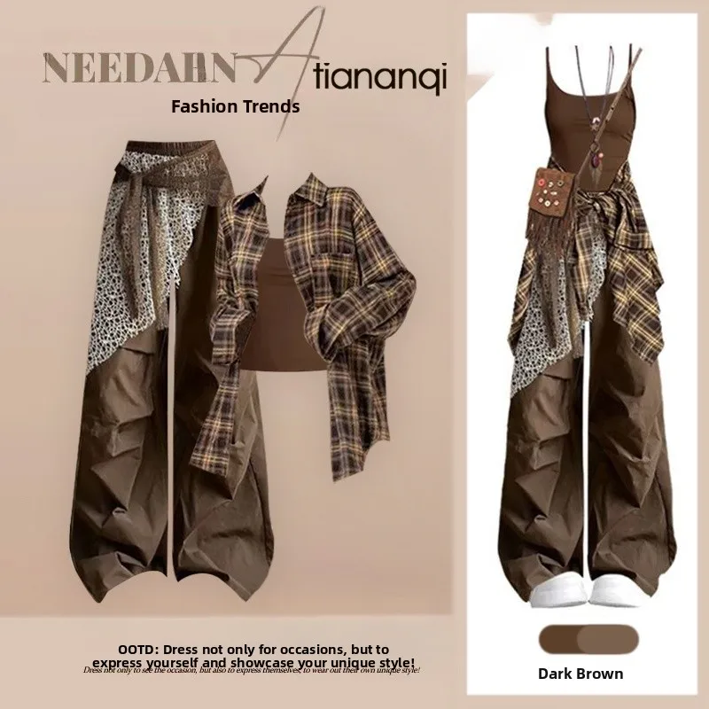 Spring Fashion Set Women's Plaid Shirt Strap Design Sense Splicing Work Pants Three-piece Set Long Sleeve Collar Casual ...
Spring Fashion Set Women's Plaid Shirt Strap Design Sense Splicing Work Pants Three-piece Set Long Sleeve Collar Casual ...