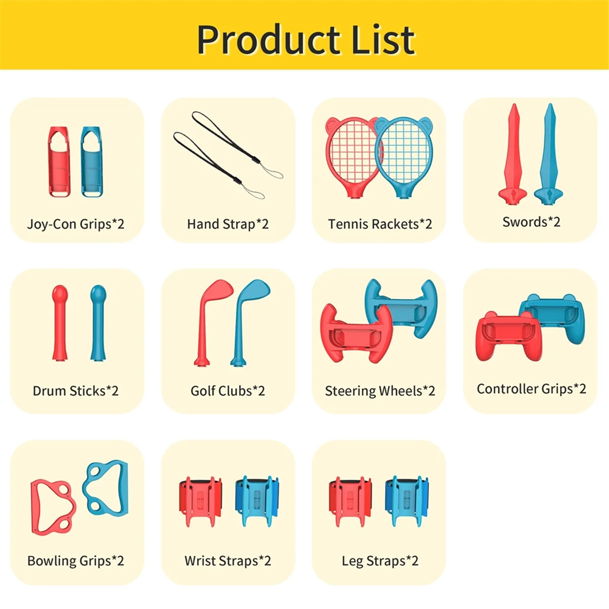 18 in 1 Accessories Kit for Nintendo Switch Sports Games, Tennis Rackets, Grips Golf Clubs, Wristbands Leg Strap-ABRJ
18 in 1 Accessories Kit for Nintendo Switch Sports Games, Tennis Rackets, Grips Golf Clubs, Wristbands Leg Strap-ABRJ