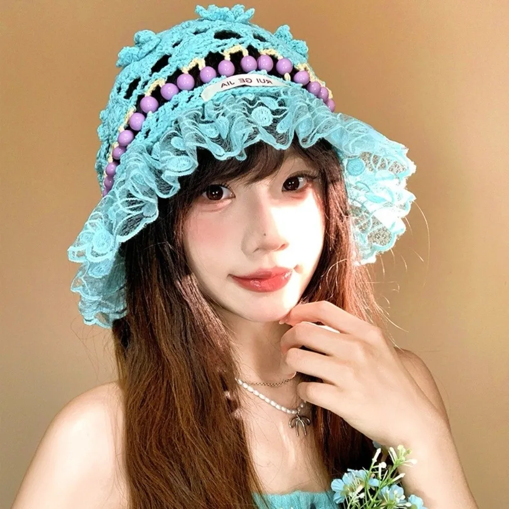 Sweet Handmade Crochet Bucket Hat Summer Ruffles Beads Knitted Hat Flower Hollow Weave Basin Caps Ladies
Sweet Handmade Crochet Bucket Hat Summer Ruffles Beads Knitted Hat Flower Hollow Weave Basin Caps Ladies