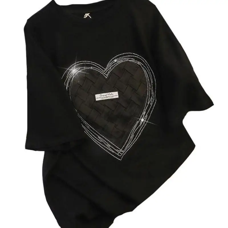 Summer Fashion New Heavy Industry Hot Diamond Love Women's T-shirt Europe And America Loose Short Sleeve Top T-shirt
Summer Fashion New Heavy Industry Hot Diamond Love Women's T-shirt Europe And America Loose Short Sleeve Top T-shirt