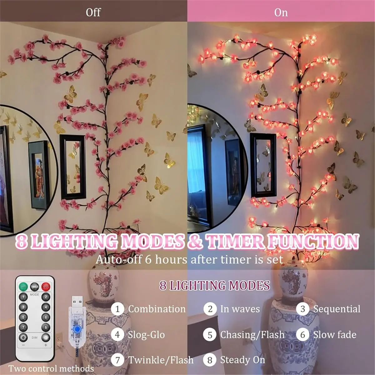 DIY Cherry Enchanted Willow Vine Lights,7.55 FT 144 LED Lights with Remote Timer,for Bedroom Home
DIY Cherry Enchanted Willow Vine Lights,7.55 FT 144 LED Lights with Remote Timer,for Bedroom Home