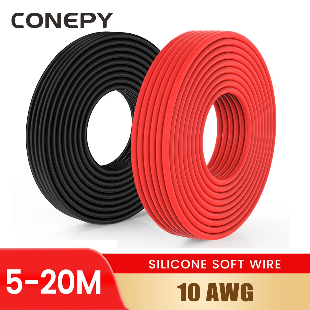 CONEPY Red Black Soft Silicone Tinned Copper Wire 10 AWG 5.25mm2 10 Gauge Heat-resistant Cable 5/10/20M For Car Auto Battery
CONEPY Red Black Soft Silicone Tinned Copper Wire 10 AWG 5.25mm2 10 Gauge Heat-resistant Cable 5/10/20M For Car Auto Battery