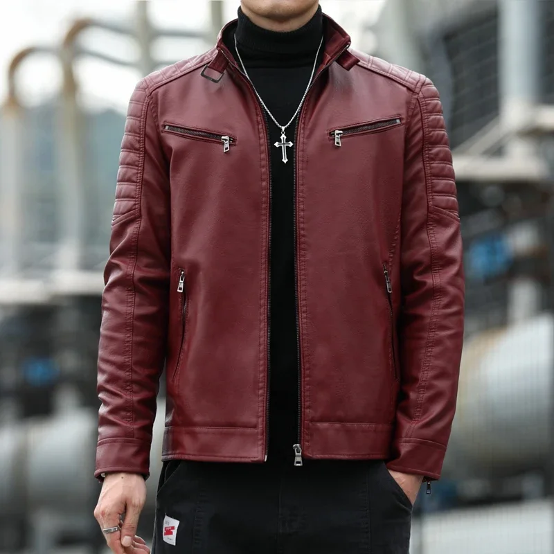 2025 Men's Solid Colors Stand Collar Slim Multi Pockets Pu Leather Jackets Male Jackets New Brand Slim Fit Motorcycle Leather Co
2025 Men's Solid Colors Stand Collar Slim Multi Pockets Pu Leather Jackets Male Jackets New Brand Slim Fit Motorcycle Leather Co