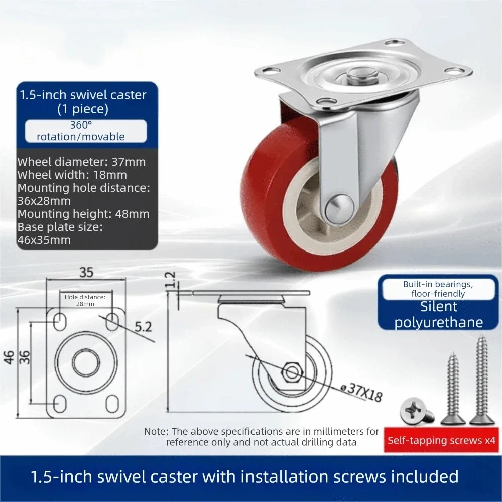 4pcs Quality 1.5 inches Wheel Caster Wear Resistant Heavy Duty Furniture Wheels Quiet No Noise Rotating Wheels Furniture
4pcs Quality 1.5 inches Wheel Caster Wear Resistant Heavy Duty Furniture Wheels Quiet No Noise Rotating Wheels Furniture