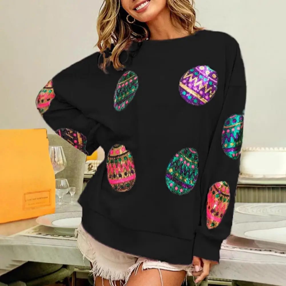 Women Pullover Top Easter Eggs Decor Sequin Women's Loose Fit Tee Shirt With Long Sleeves Round Neck Elastic T-shirt For Spring
Women Pullover Top Easter Eggs Decor Sequin Women's Loose Fit Tee Shirt With Long Sleeves Round Neck Elastic T-shirt For Spring