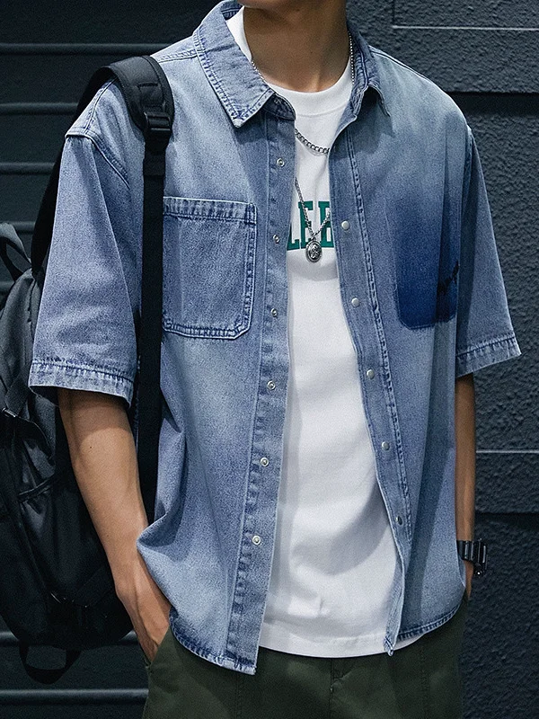 American Waed Denim ort Sve irt Men Summer Casual Loose Trendy Retro Workwear Resistant to Wear And Tear Cotton Blend
American Waed Denim ort Sve irt Men Summer Casual Loose Trendy Retro Workwear Resistant to Wear And Tear Cotton Blend
