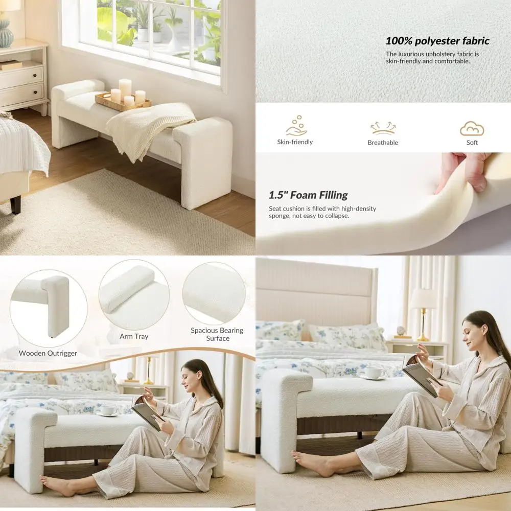 Modern Upholstered Entryway Bench with Solid Wood Frame, Fabric-Covered, Ivory Color, 58.5 End of Bed Storage Seat
Modern Upholstered Entryway Bench with Solid Wood Frame, Fabric-Covered, Ivory Color, 58.5 End of Bed Storage Seat