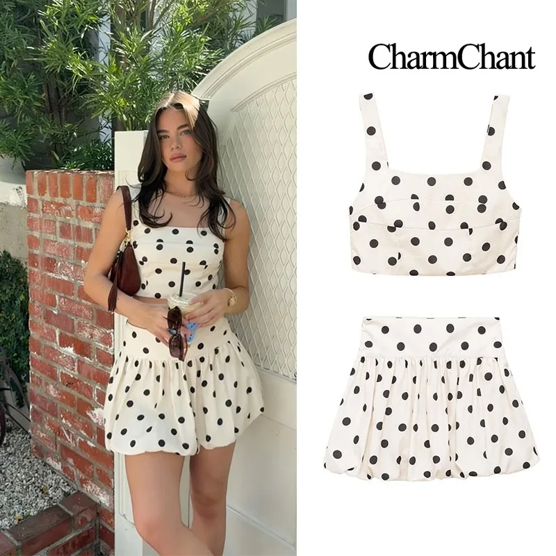 CHARMCHANT Women's Polka Dot Two Piece Outfit Square Neck Crop Cami Top + High Waist Bubble Mini Skirt Retro Summer Set 2026
CHARMCHANT Women's Polka Dot Two Piece Outfit Square Neck Crop Cami Top + High Waist Bubble Mini Skirt Retro Summer Set 2026