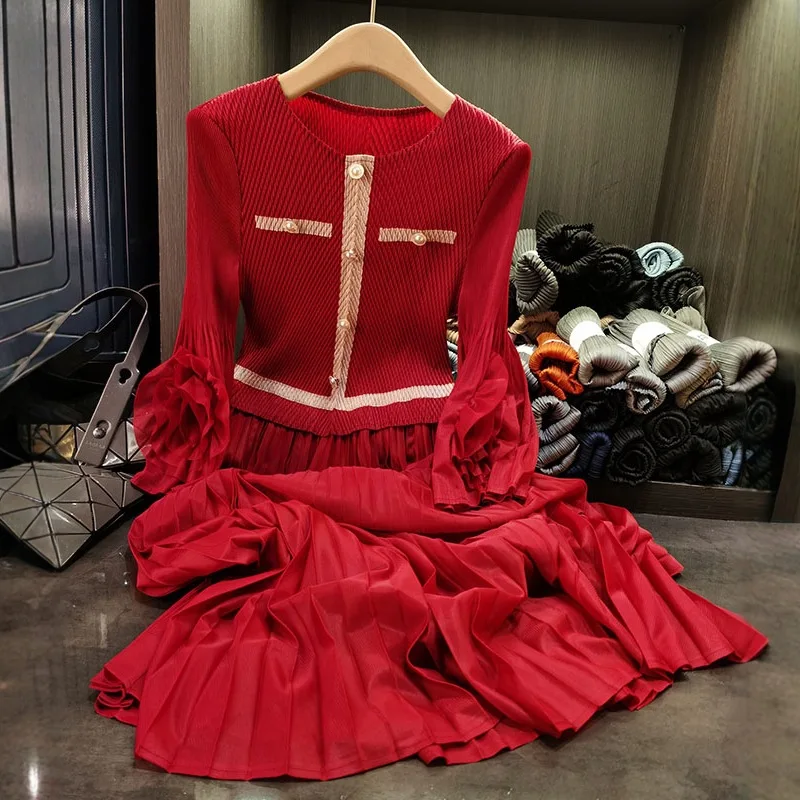 Miyake Pleated Dresses Spring New Fashion Miyake Round Neck Splicing Slim Thin Fold Dress Mid-length Pleat Skirt Women Clothing
Miyake Pleated Dresses Spring New Fashion Miyake Round Neck Splicing Slim Thin Fold Dress Mid-length Pleat Skirt Women Clothing