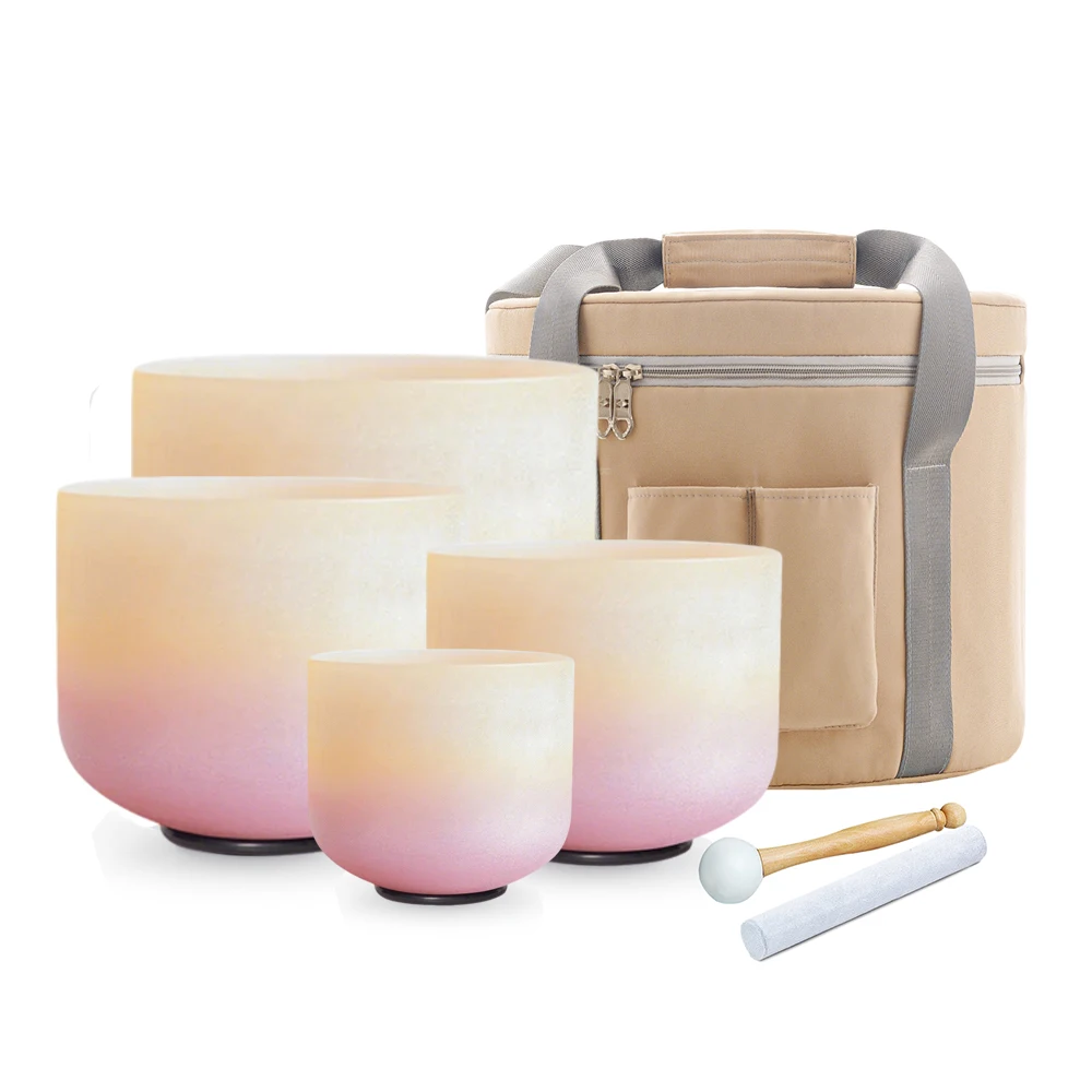 Hye-eun 4pcs Sunset Frosted Quartz Crystal Singing Bowl Chakra Set 440hz/432hz Relaxation Meditation Bowls with Beige Bag
Hye-eun 4pcs Sunset Frosted Quartz Crystal Singing Bowl Chakra Set 440hz/432hz Relaxation Meditation Bowls with Beige Bag