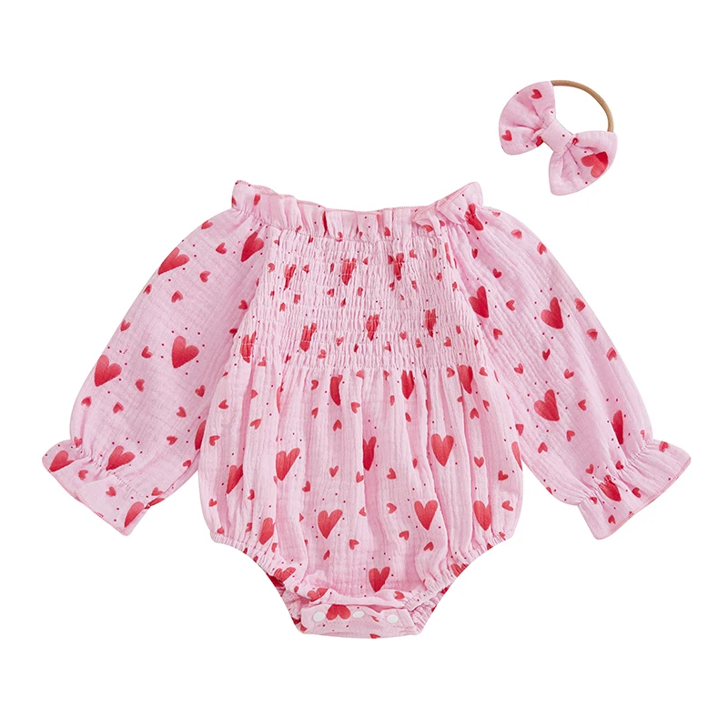 Baby Girl Valentines Day Outfit Smocked Bubble Romper Heart Print Jumpsuit Fall Spring Cute Clothes
Baby Girl Valentines Day Outfit Smocked Bubble Romper Heart Print Jumpsuit Fall Spring Cute Clothes