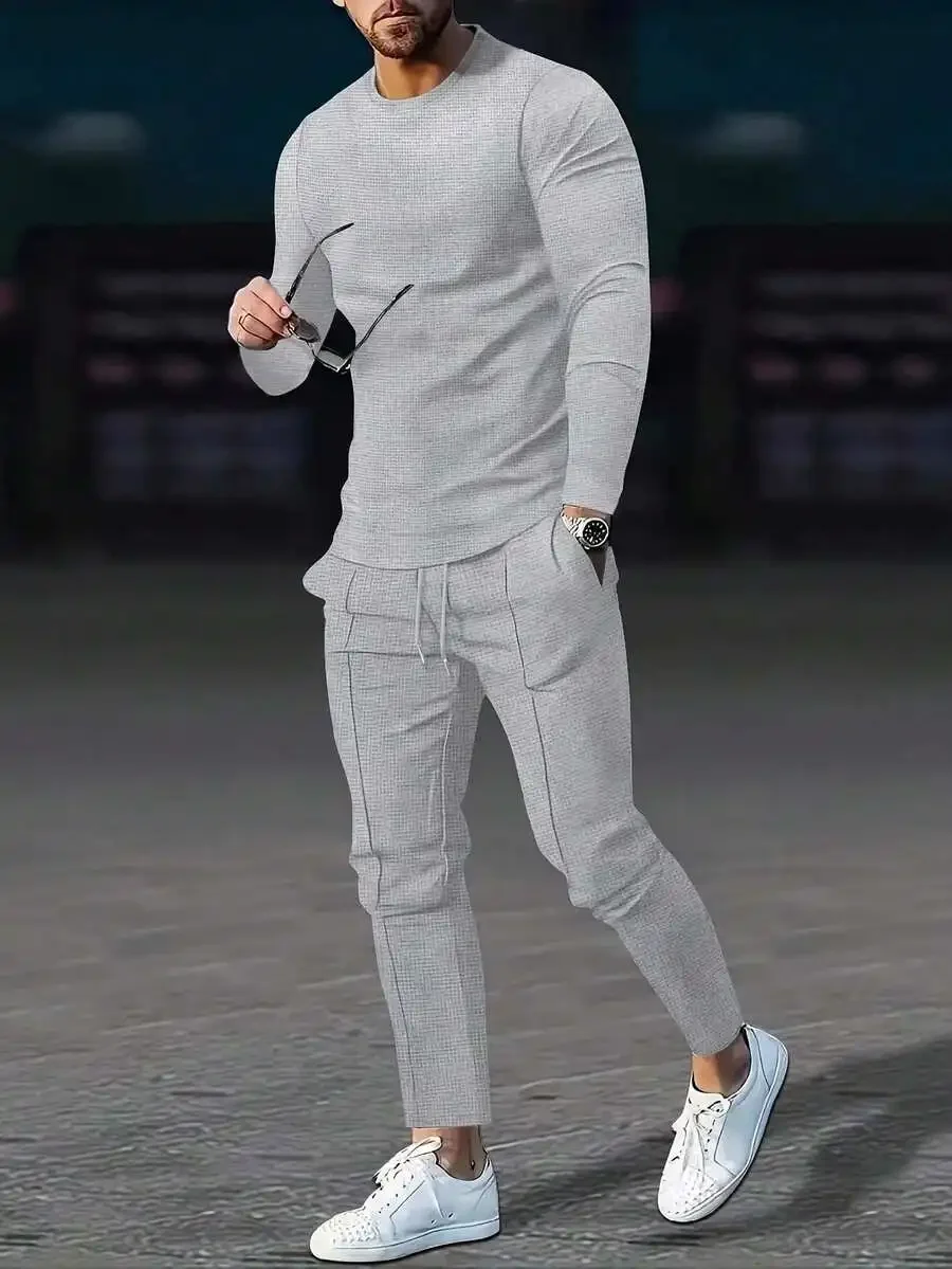 Mens Waffle Knit 2-Piece Jogger Set Crew Neck Sweatshirt And Drawstring Pants Casual Fall Outfit
Mens Waffle Knit 2-Piece Jogger Set Crew Neck Sweatshirt And Drawstring Pants Casual Fall Outfit