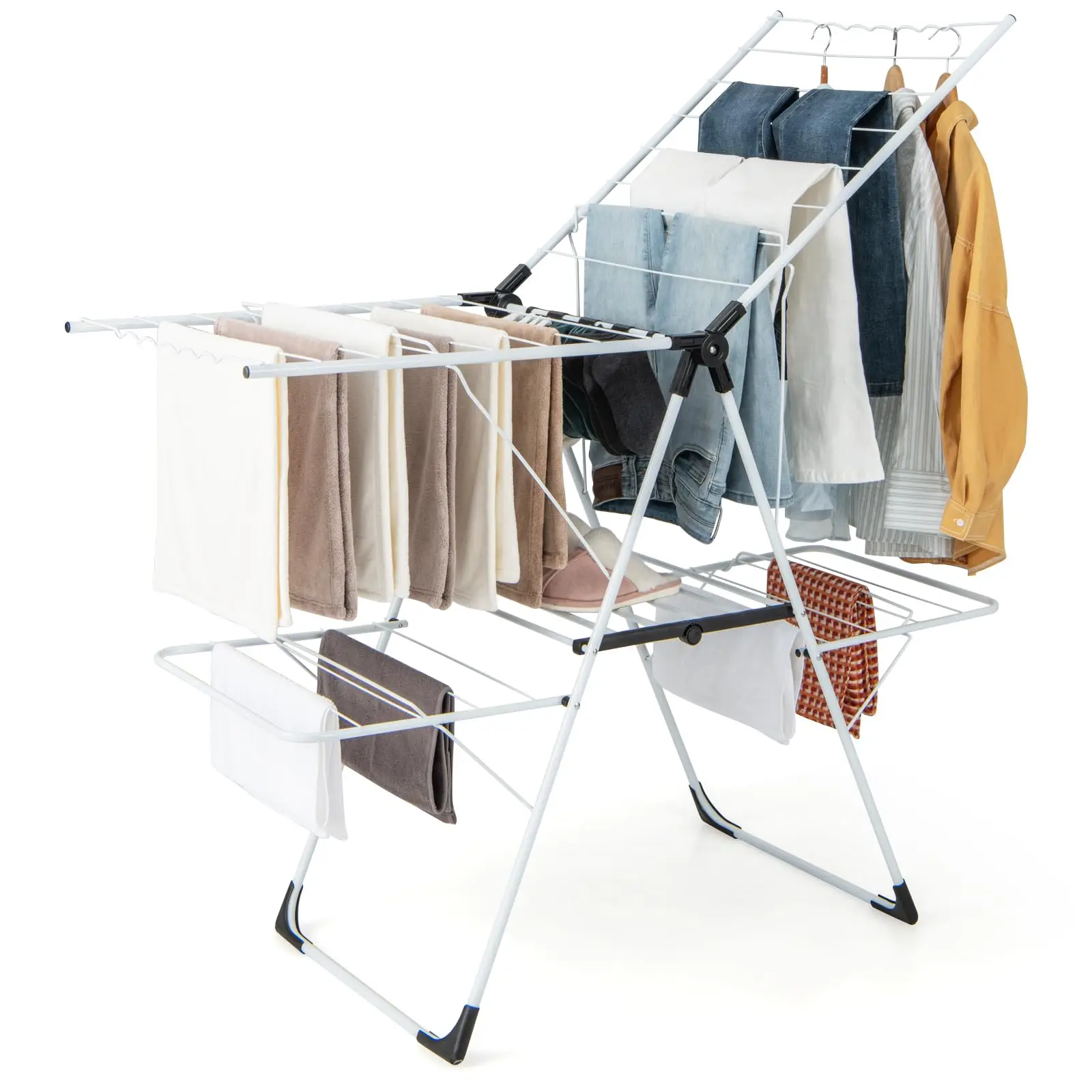 2-Tier Folding Laundry Drying Rack With Adjustable Wings 33 Rails Sock Clips Wave Bars Freestanding No Assembly
2-Tier Folding Laundry Drying Rack With Adjustable Wings 33 Rails Sock Clips Wave Bars Freestanding No Assembly