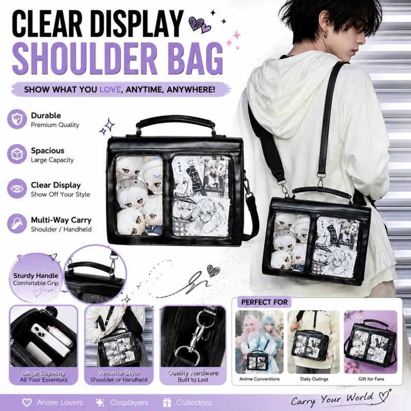 Double Window Itabag Black PU Ita Bag Waterproof Large Capacity Backpack For 20cm Cotton Doll Anime Badge Display Travel Bag New
Double Window Itabag Black PU Ita Bag Waterproof Large Capacity Backpack For 20cm Cotton Doll Anime Badge Display Travel Bag New